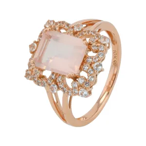 10K RG Rose Quartz & White Topaz Ring
