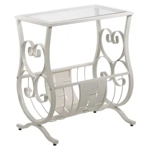 11.5" x 18.5" x 21.75" White Metal Tempered Glass Accent Table