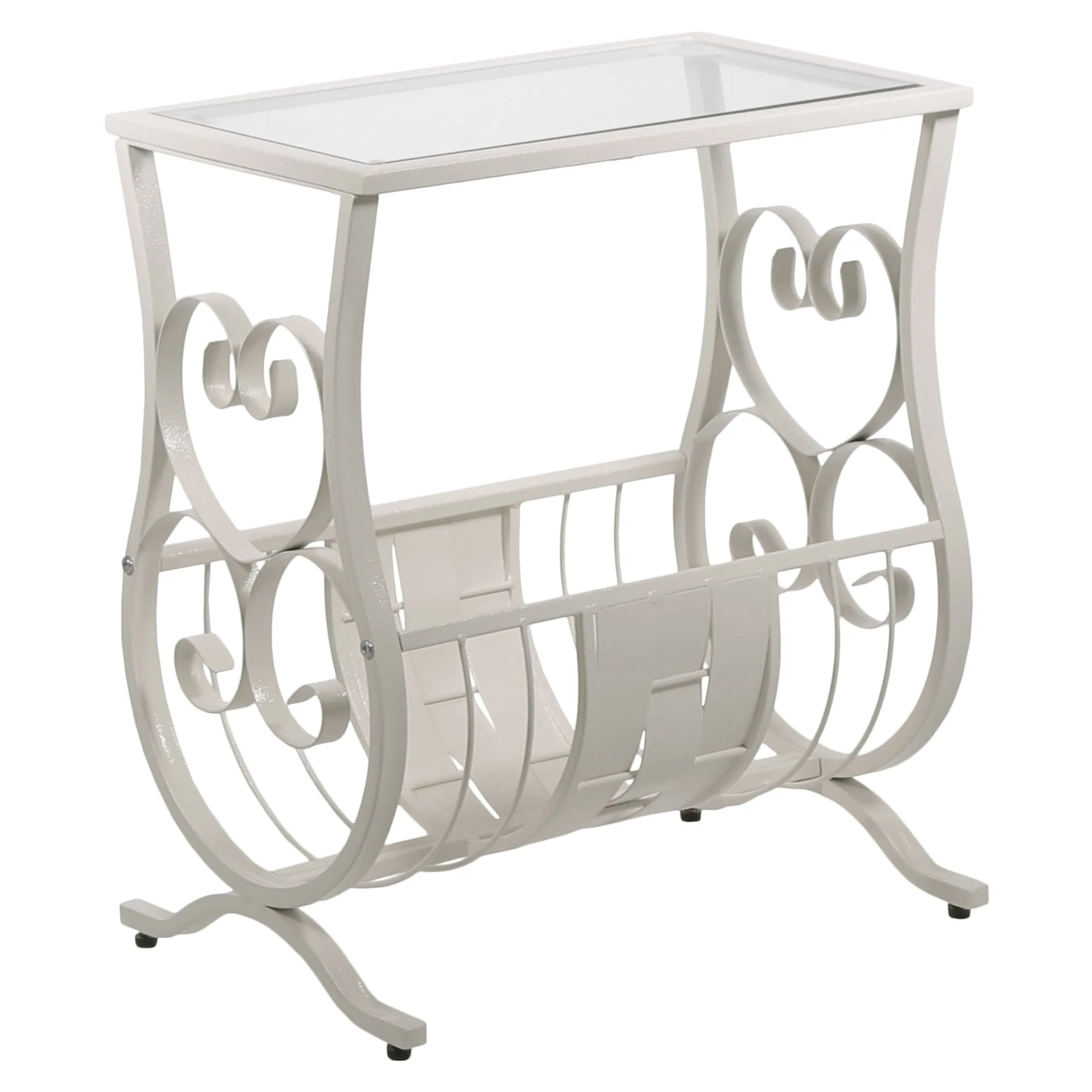 11.5" x 18.5" x 21.75" White Metal Tempered Glass Accent Table