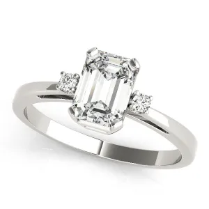 14K White Gold Emerald Cut Diamond Three Stone Engagement Ring