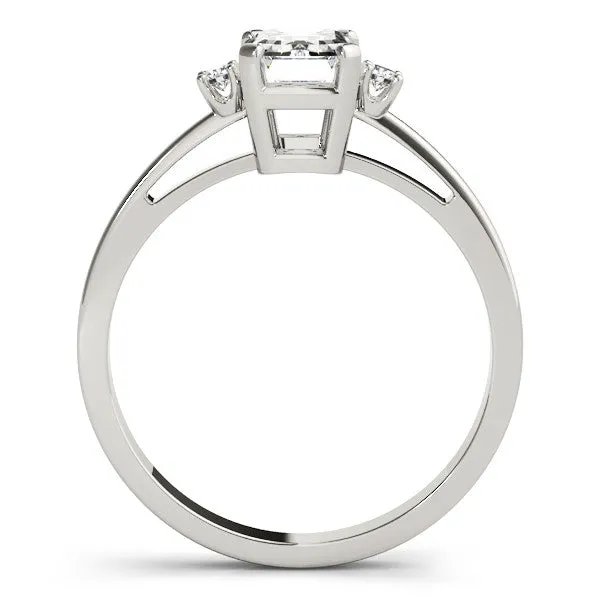 14K White Gold Emerald Cut Diamond Three Stone Engagement Ring