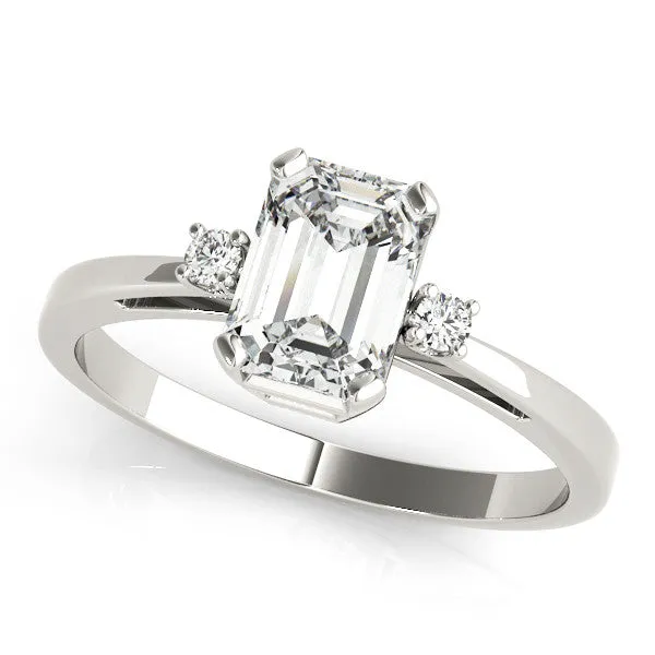 14K White Gold Emerald Cut Diamond Three Stone Engagement Ring