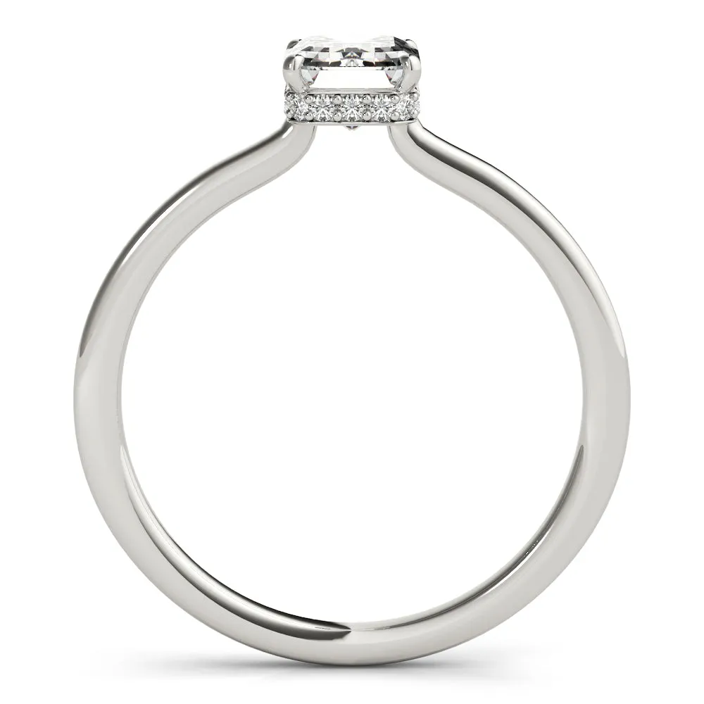 14K White Gold Emerald Cut Hidden Halo Open Gallery Diamond Engagement Ring (1.12ctw)