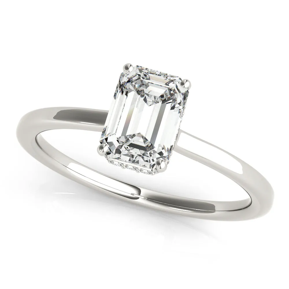 14K White Gold Emerald Cut Hidden Halo Open Gallery Diamond Engagement Ring (1.12ctw)