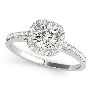 14K White Gold Lab-Grown Cushion Cut Diamond Halo Cathedral Engagement Ring With Pave Accent Diamonds - Options Available