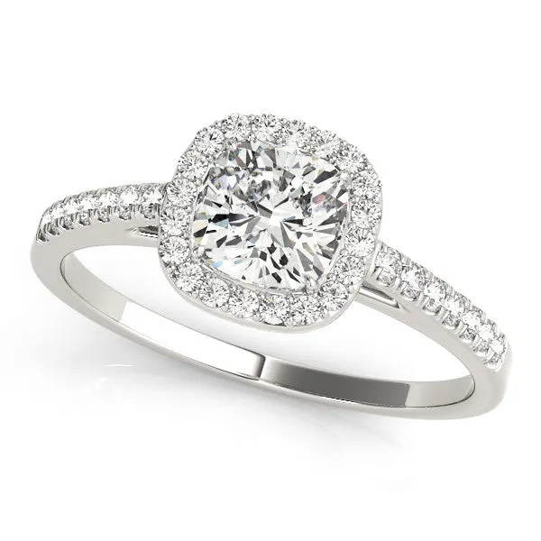 14K White Gold Lab-Grown Cushion Cut Diamond Halo Cathedral Engagement Ring With Pave Accent Diamonds - Options Available