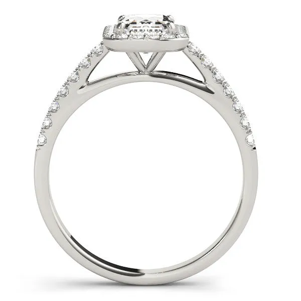 14K White Gold Lab-Grown Emerald Cut Diamond Halo Engagement Ring With Pave Accent Diamonds - Options Available