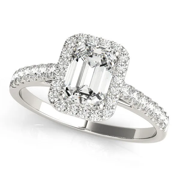 14K White Gold Lab-Grown Emerald Cut Diamond Halo Engagement Ring With Pave Accent Diamonds - Options Available