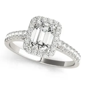 14K White Gold Lab-Grown Emerald Cut Diamond Halo Engagement Ring With Pave Accent Diamonds - Options Available