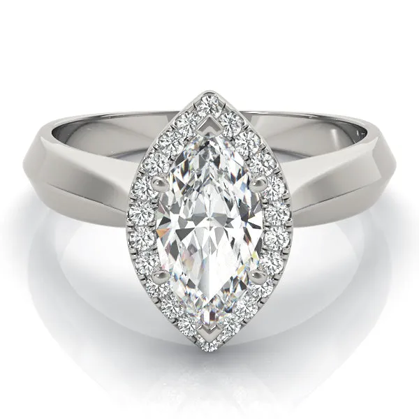 14K White Gold Marquise Diamond Halo Wide Knife Edge Engagement Ring (1.10ctw)