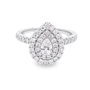 14K White Gold Pear Shape Double Halo Diamond Engagement Ring (1.01ctw)
