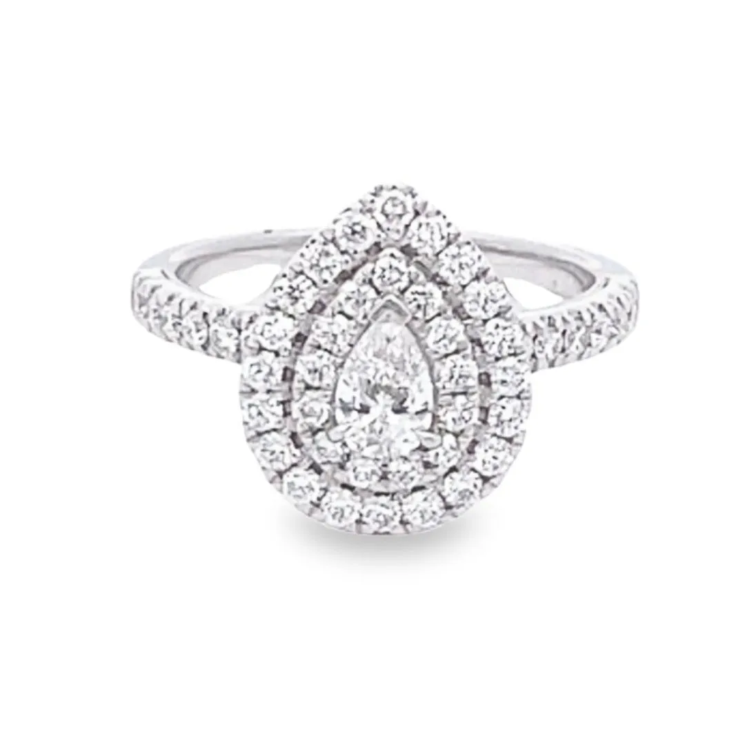 14K White Gold Pear Shape Double Halo Diamond Engagement Ring (1.01ctw)