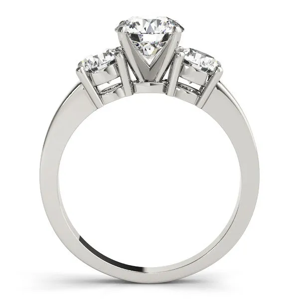 14K White Gold Round Brilliant Diamond Basket Set Three Stone Engagement Ring