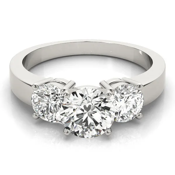 14K White Gold Round Brilliant Diamond Basket Set Three Stone Engagement Ring