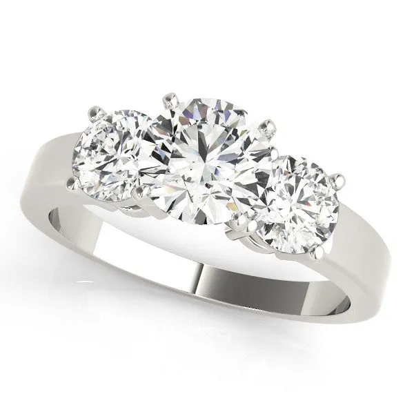 14K White Gold Round Brilliant Diamond Basket Set Three Stone Engagement Ring