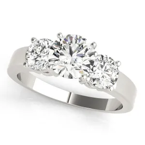 14K White Gold Round Brilliant Diamond Basket Set Three Stone Engagement Ring