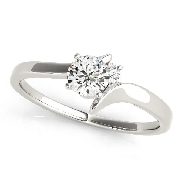 14K White Gold Round Brilliant Diamond Bypass Engagement Ring With Diamond Accent