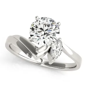 14K White Gold Round Brilliant Diamond Bypass Engagement Ring With Marquise Diamond Accent