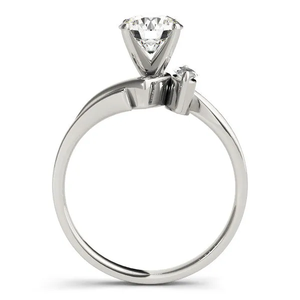 14K White Gold Round Brilliant Diamond Bypass Engagement Ring With Marquise Diamond Accent