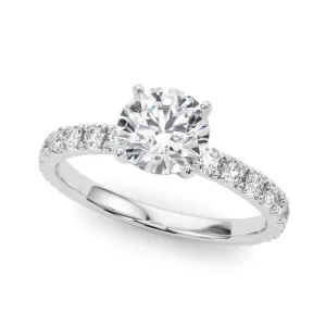 14K White Gold Round Brilliant Diamond Engagement Ring With French Pave Accent Diamonds