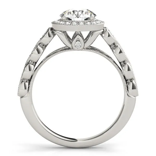 14K White Gold Round Brilliant Diamond Halo Bezel Accented Engagement Ring (1.33ctw)