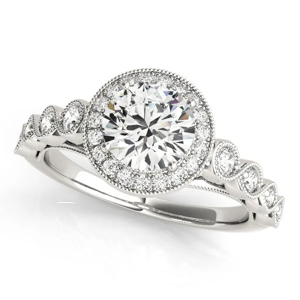 14K White Gold Round Brilliant Diamond Halo Bezel Accented Engagement Ring (1.33ctw)