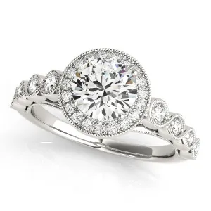 14K White Gold Round Brilliant Diamond Halo Bezel Accented Engagement Ring (1.33ctw)