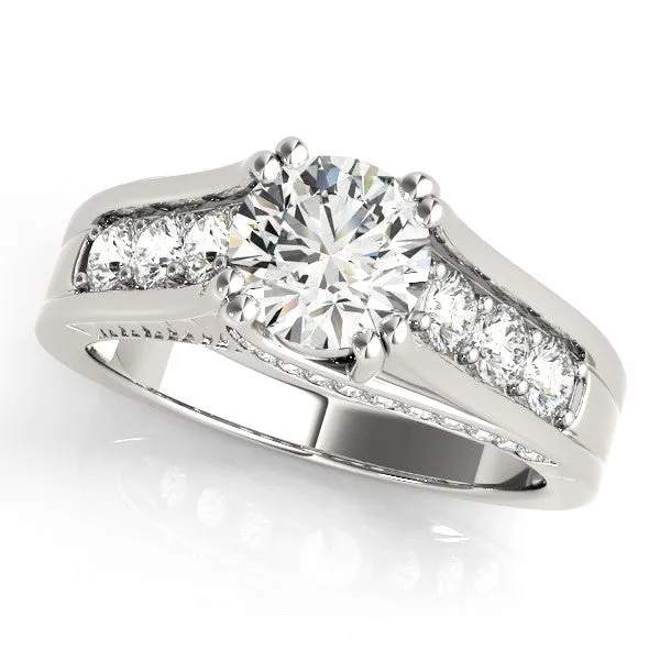 14K White Gold Round Brilliant Diamond Trellis Engagement Ring With Channel Set Accent Diamonds (1.50ctw)