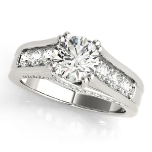 14K White Gold Round Brilliant Diamond Trellis Engagement Ring With Channel Set Accent Diamonds (1.50ctw)