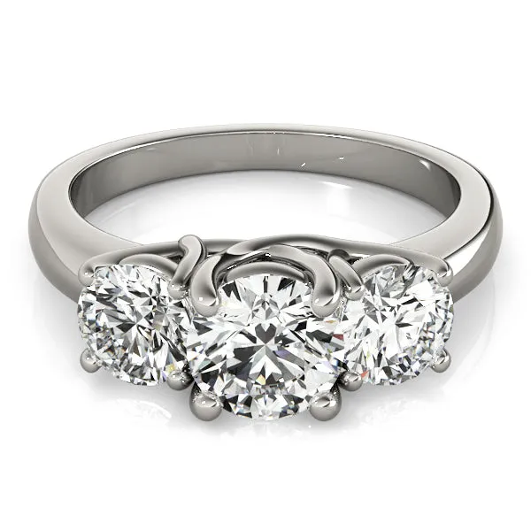 14K White Gold Round Brilliant Diamond Trellis Three Stone Engagement Ring (1.50ctw)