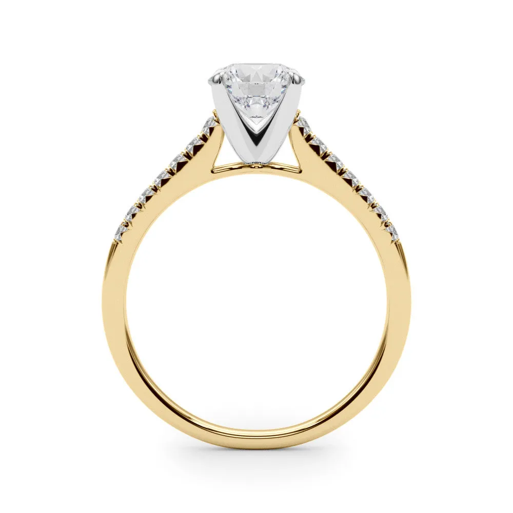 14K Yellow Gold Lab-Grown Round Brilliant Diamond Cathedral Engagement Ring With Pave Accent Diamonds - Options Available