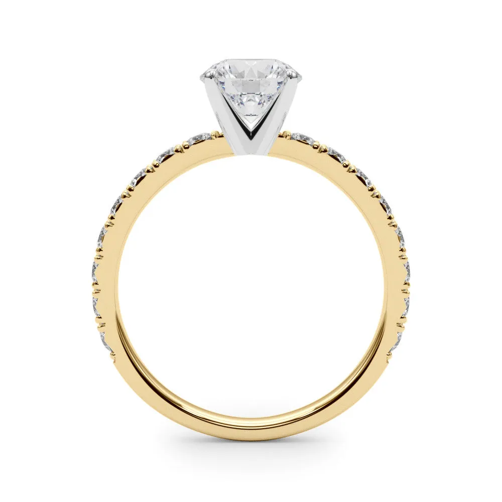 14K Yellow Gold Round Brilliant Diamond Engagement Ring With French Pave Accent Diamonds