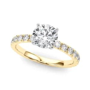 14K Yellow Gold Round Brilliant Diamond Engagement Ring With French Pave Accent Diamonds