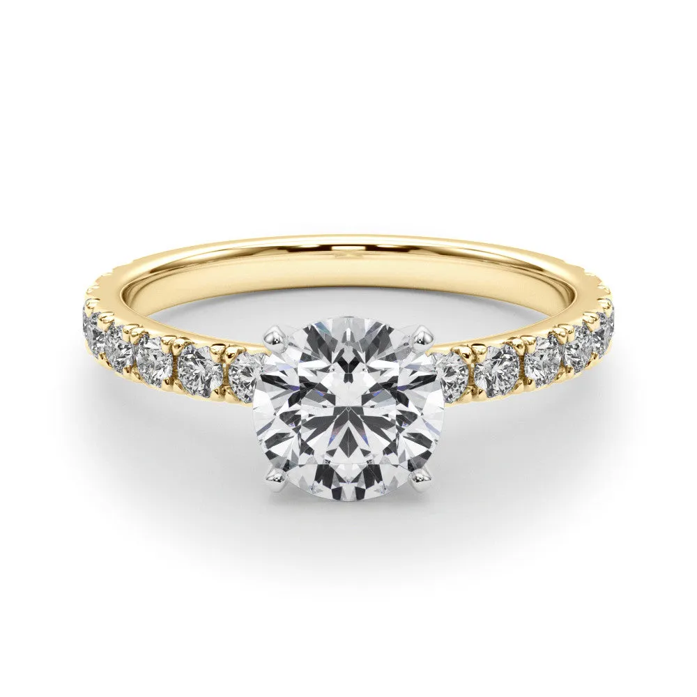 14K Yellow Gold Round Brilliant Diamond Engagement Ring With French Pave Accent Diamonds