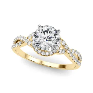 14K Yellow Gold Round Brilliant Diamond Halo Engagement Ring With Pave Accented Infinity Sides