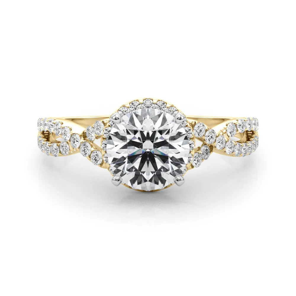 14K Yellow Gold Round Brilliant Diamond Halo Engagement Ring With Pave Accented Infinity Sides