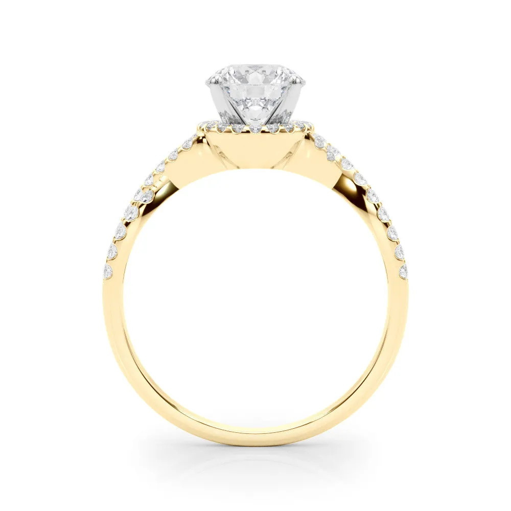 14K Yellow Gold Round Brilliant Diamond Halo Engagement Ring With Pave Accented Infinity Sides