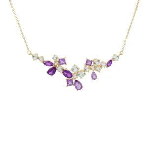 14K YG Amethyst & White Topaz Necklace