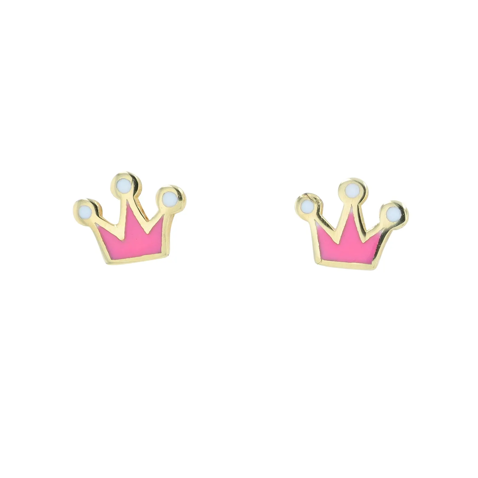 14K YG Pink Enamel Crown Studs