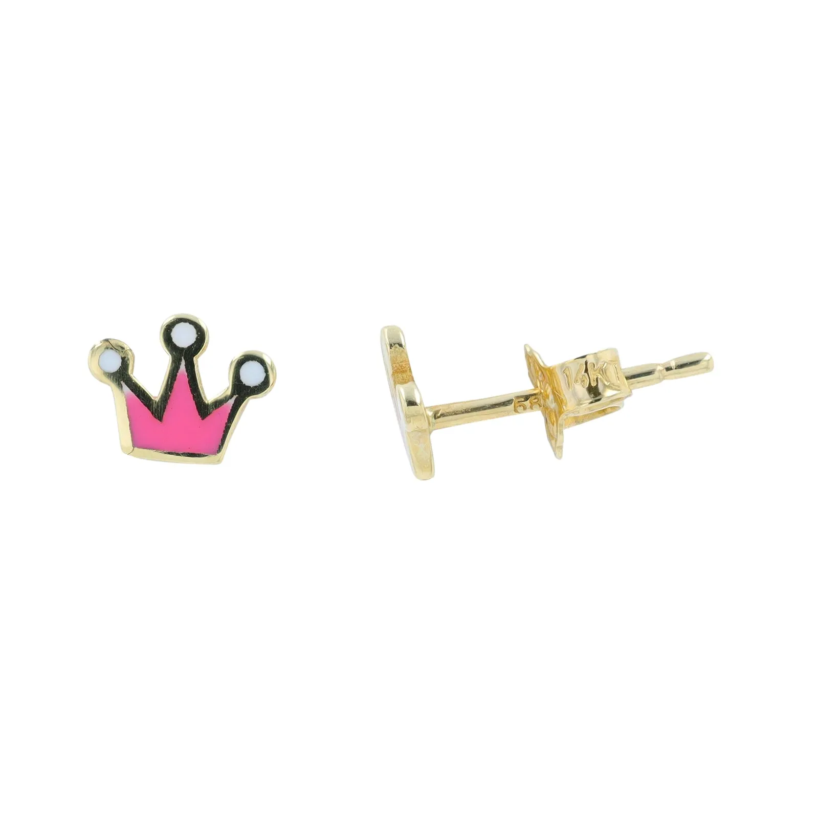 14K YG Pink Enamel Crown Studs
