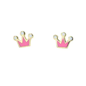 14K YG Pink Enamel Crown Studs
