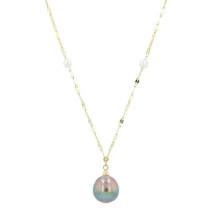 14K YG Tahitian & Akoya Pearl Pendant