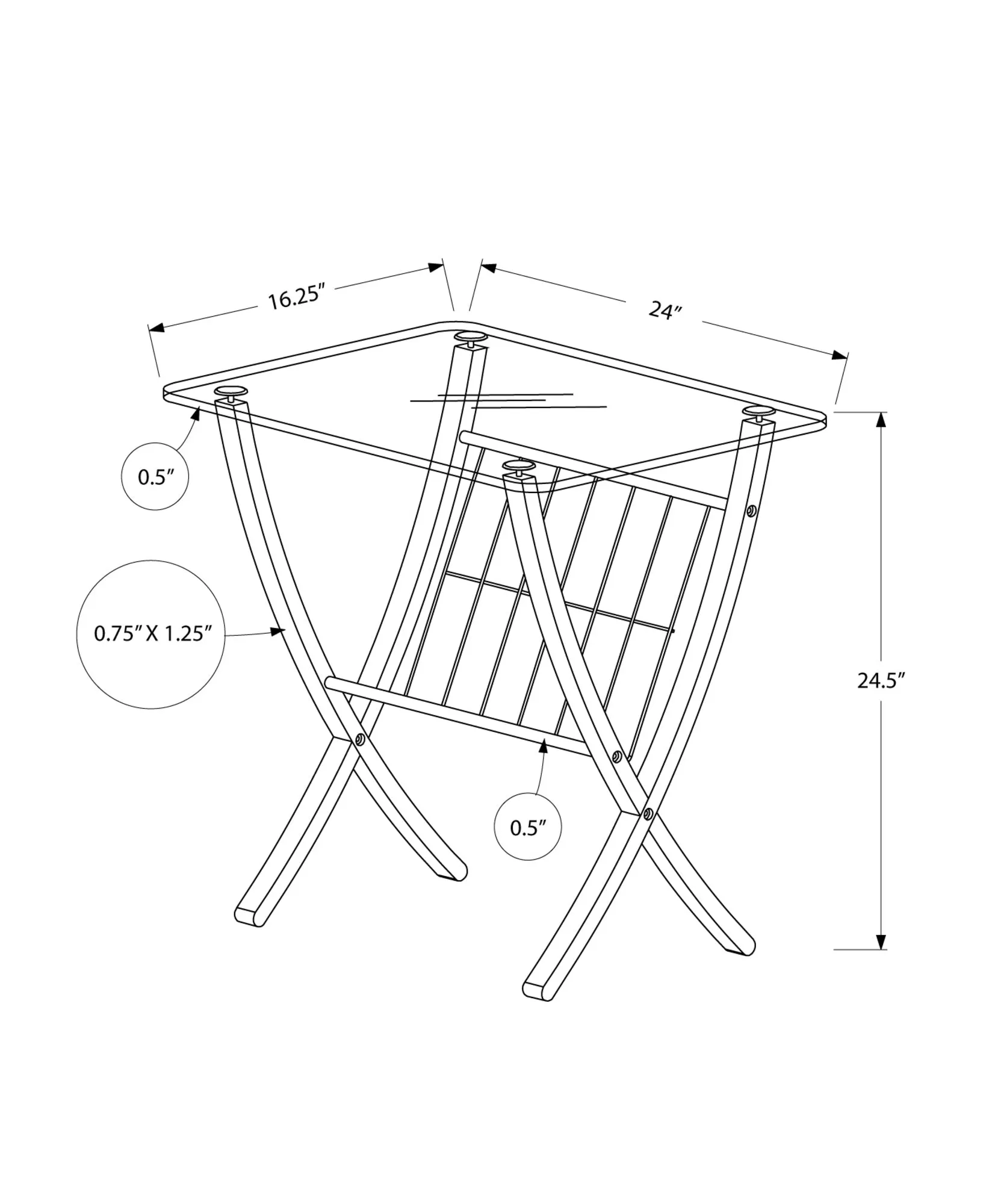 16.25" x 24" x 24.5" CappuccinoClear Metal Particle Board Accent Table