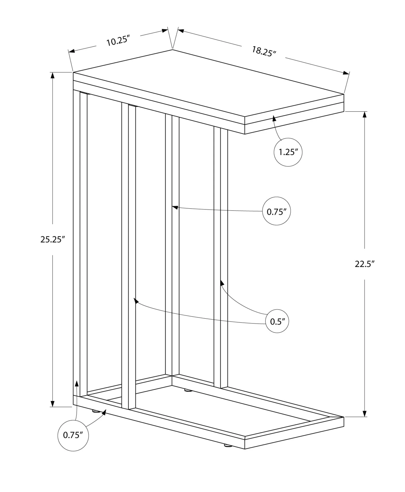 18.25" x 10.25" x 25.25" White Particle Board Metal Accent Table