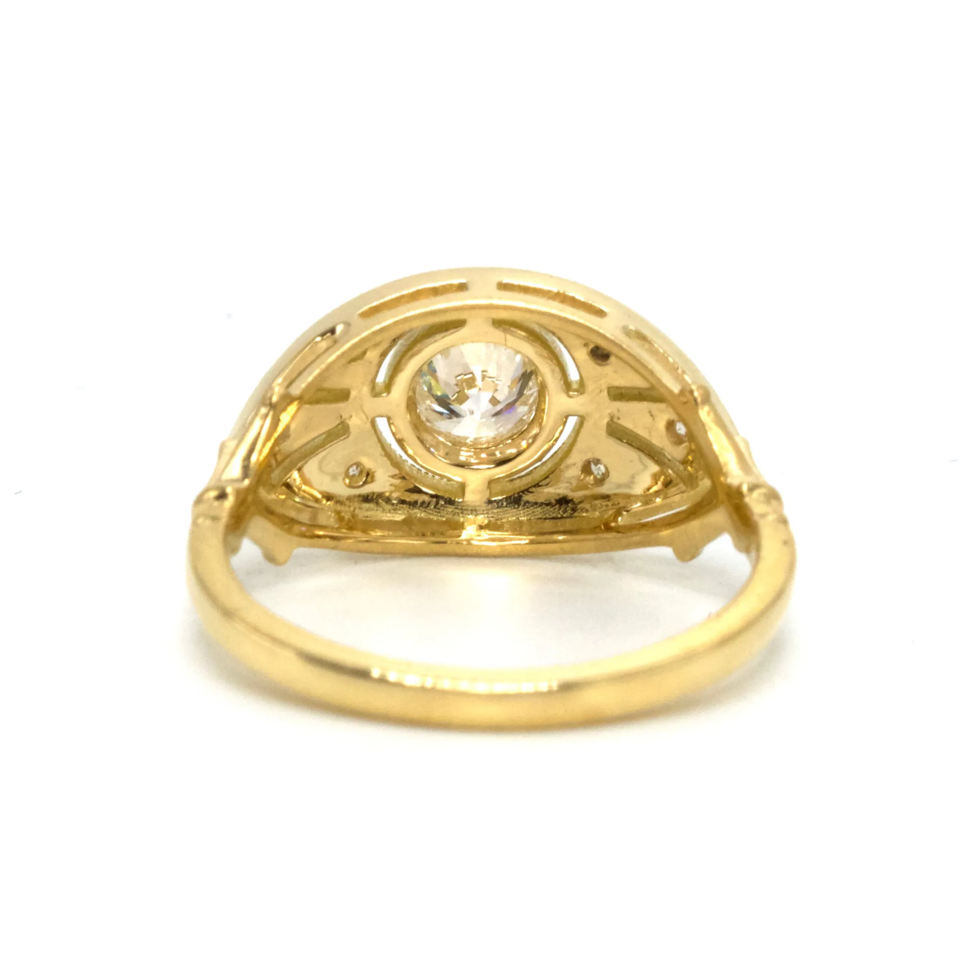 18K Yellow Gold Almond Shaped Art Deco Style Ring with 0.52 Carat Bezel Set Diamond