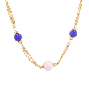 18K YG 13 MM Pearl & 10 MM Lapis Necklace
