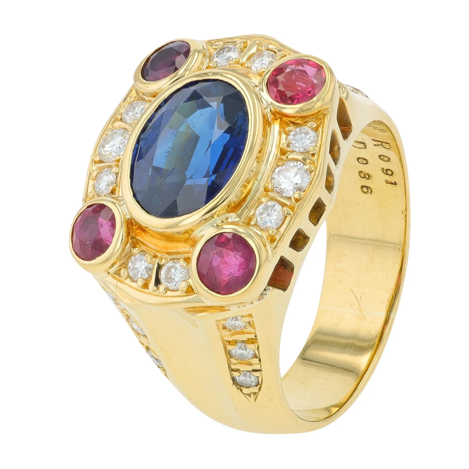 18K YG 2.85 CT Sapphire & .91 CT Ruby Ring