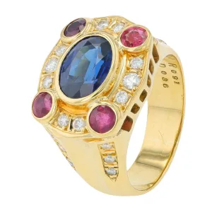 18K YG 2.85 CT Sapphire & .91 CT Ruby Ring