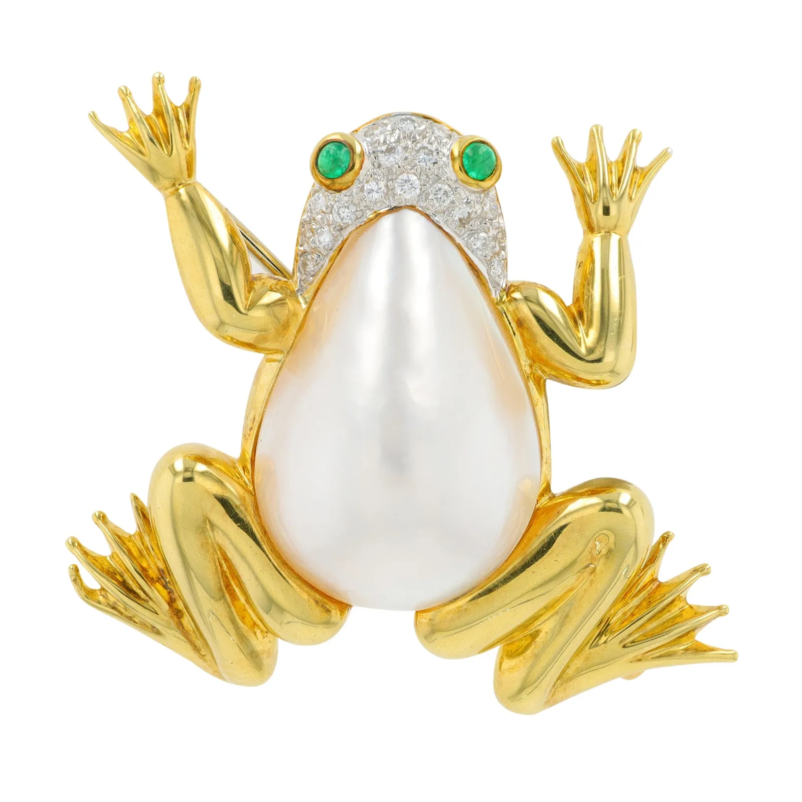 18K YG Pearl Frog Brooch