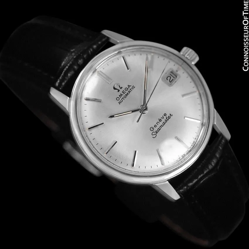 1968 Omega Seamaster Geneve Mens Vintage Watch with 565 Movement, Automatic, Quick-Setting Date - Stainless Steel